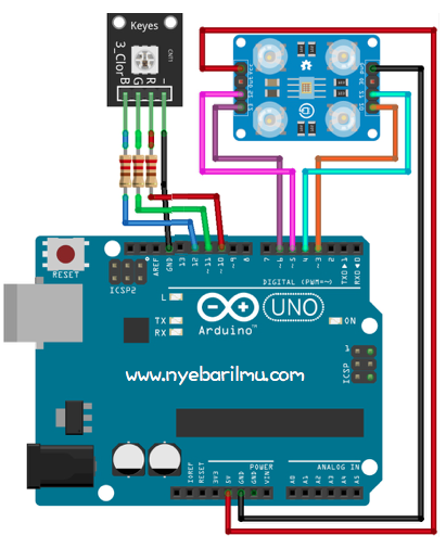  Rangkaian Sensor Warna TCS230 dengan arduino Uno nyebarilmu